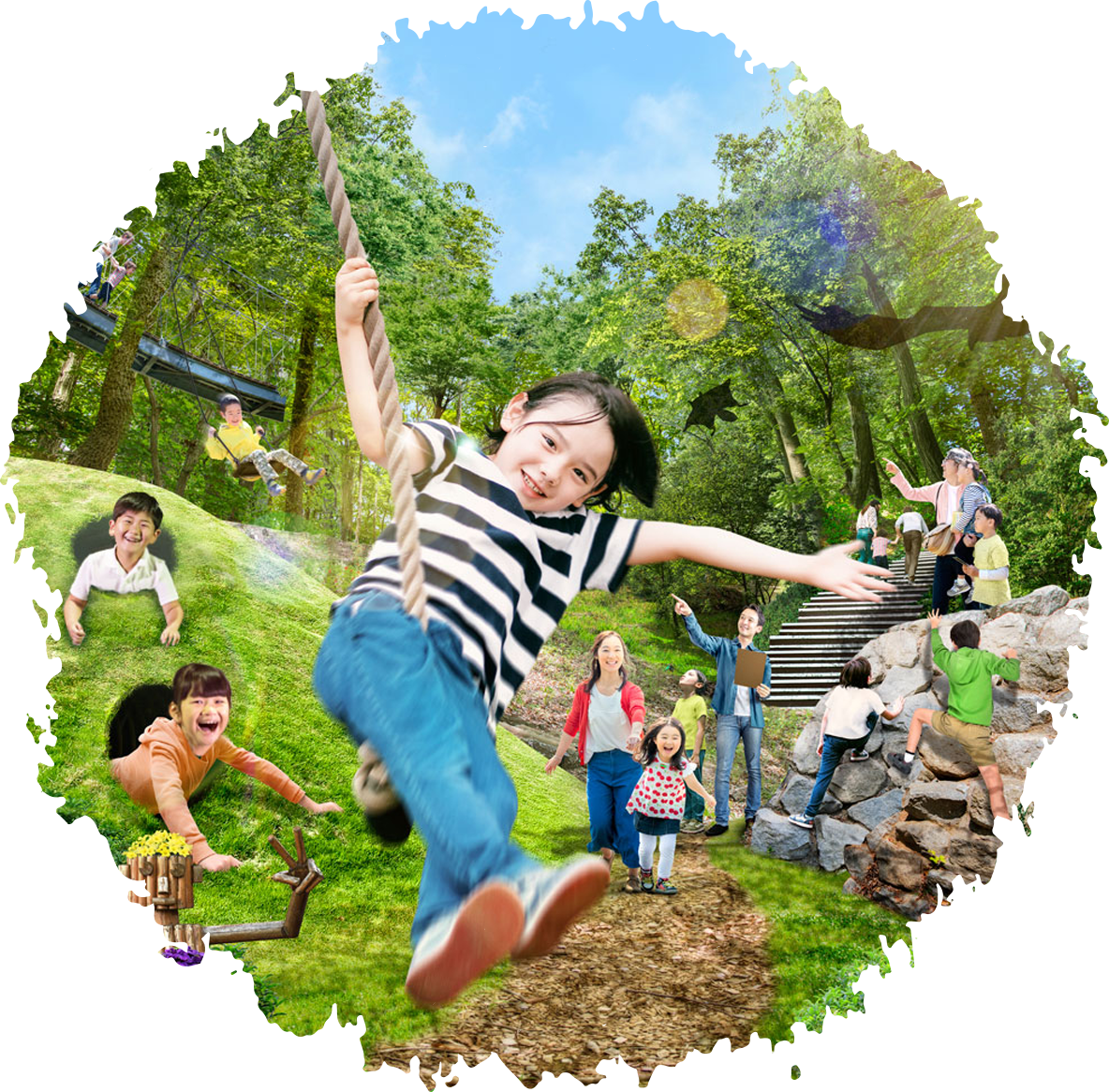 Children playing in the forest